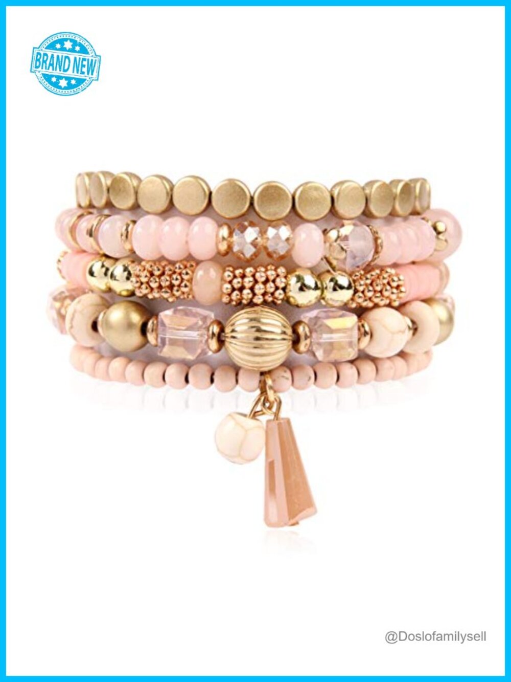 Multi Layer Beaded Stretch Bracelets Stackable Strand with Tassel Charm